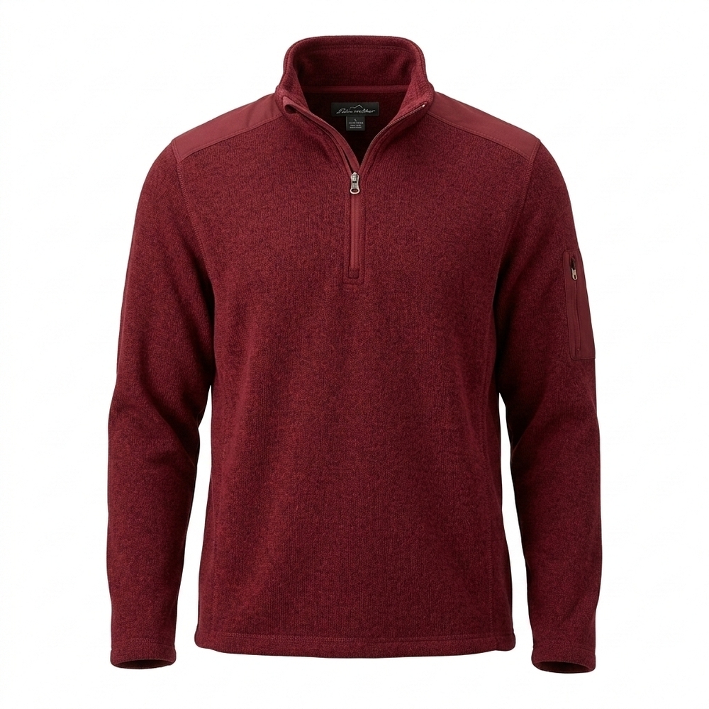 Eddie Bauer Men’s Burgundy Heather Fleece-Lined Quarter-Zip Pullover - Size L - Picture 1 of 4